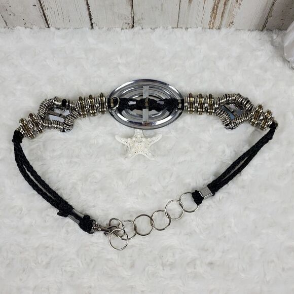 Chunky Metal Disc Link Necklace Silver Black - Picture 9 of 10